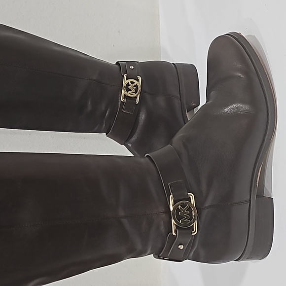 Michael Kors knee high boot Brown MK logo low heel Size 9 - Picture 2 of 11